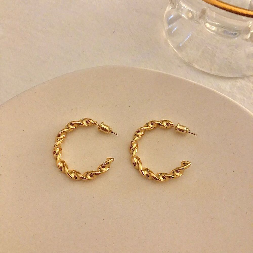 18K Thick Gold Plated Anaya Twist Rope Hoop Earrings